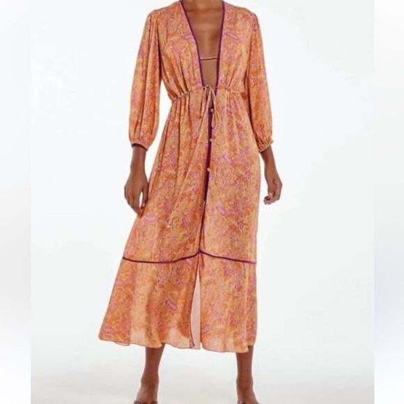 Vix Paula Hermanny Lia Long Swimwear Coverup Margritte Size Medium Tie Front - Picture 1 of 16